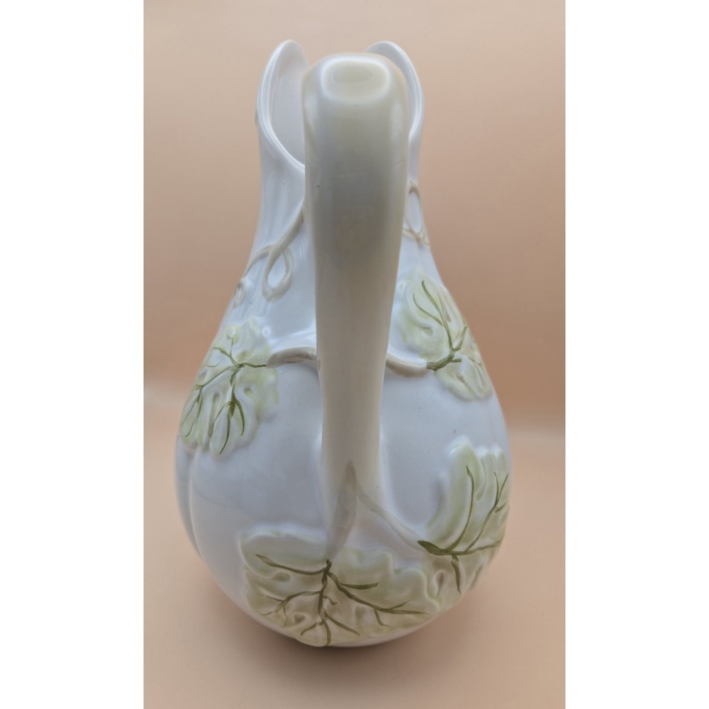 Ceramic Pitcher Gourd White And Light Green Embossed - Picture 7 of 10